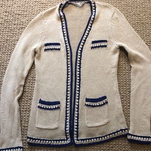Cream and Blue Detailed Trina Turk Sweater